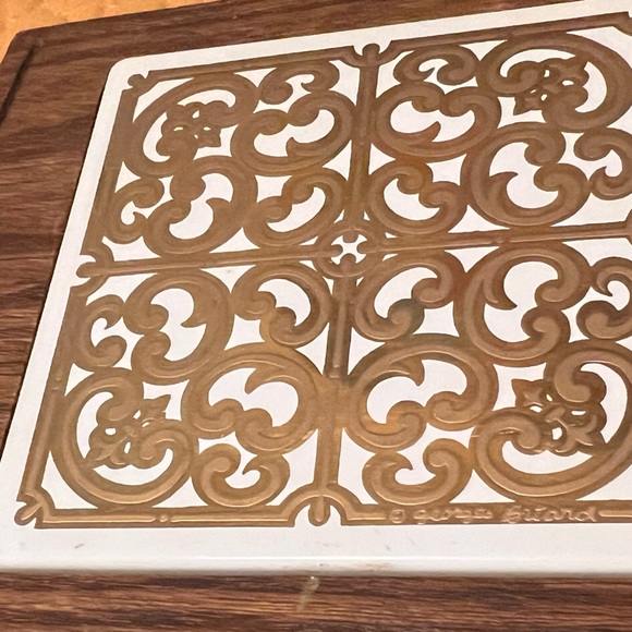 MCM Georges Briard Gold Leaf Tile Wood Cheese Board Charcuterie Serving Tray - Picture 2 of 2